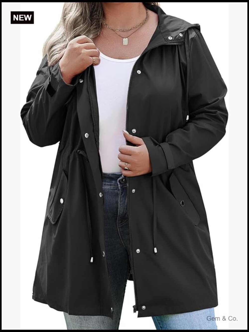 Plus Size Waterproof Rain Jacket with Hood Lightweight Trench Coat